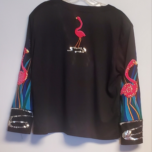 Vintage 1980's HMJ RESORT Sequin Embroidered Beaded Flamingo Jacket Blazer M - Picture 5 of 7